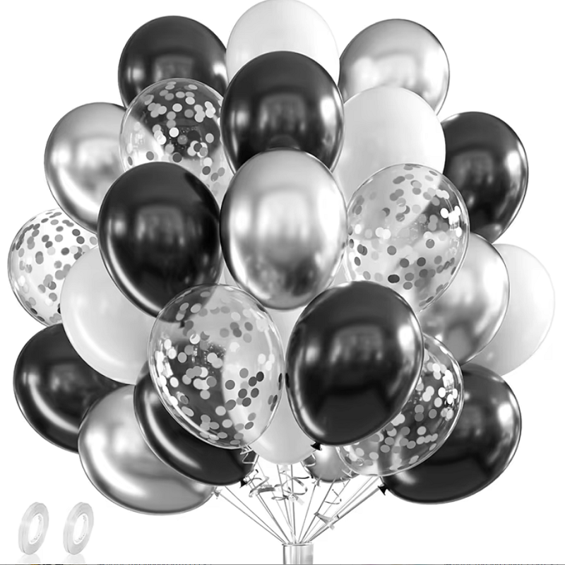 Balloon Pump Hand - 42pcs Silver Black White Confetti Latex