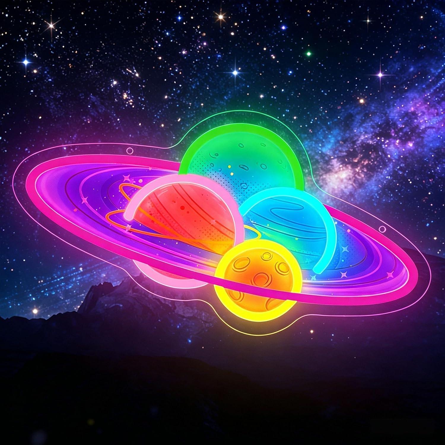 Planet Saturn Neon Sign USB Di - Neon Sign Party review and price