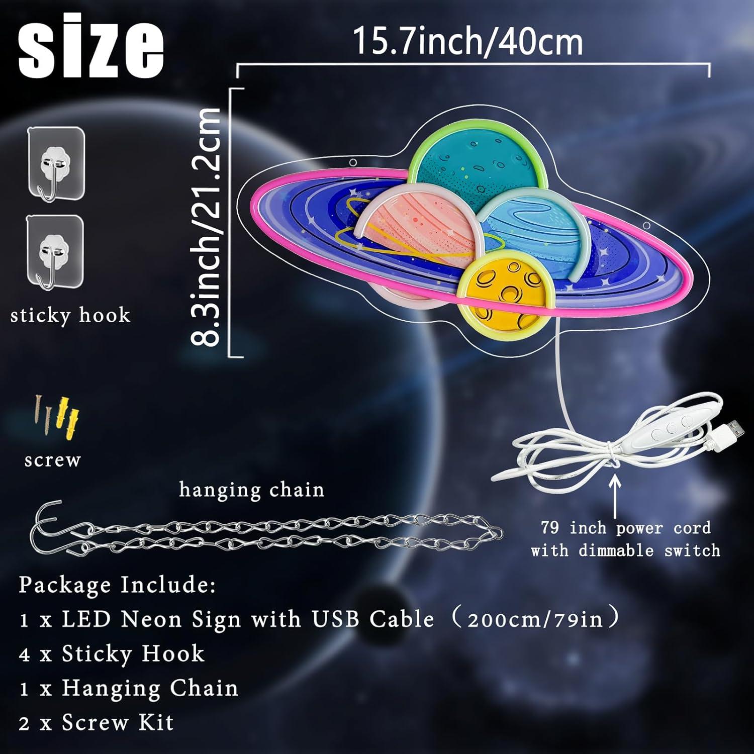 Planet Saturn Neon Sign USB Di - Neon Sign Party review and price
